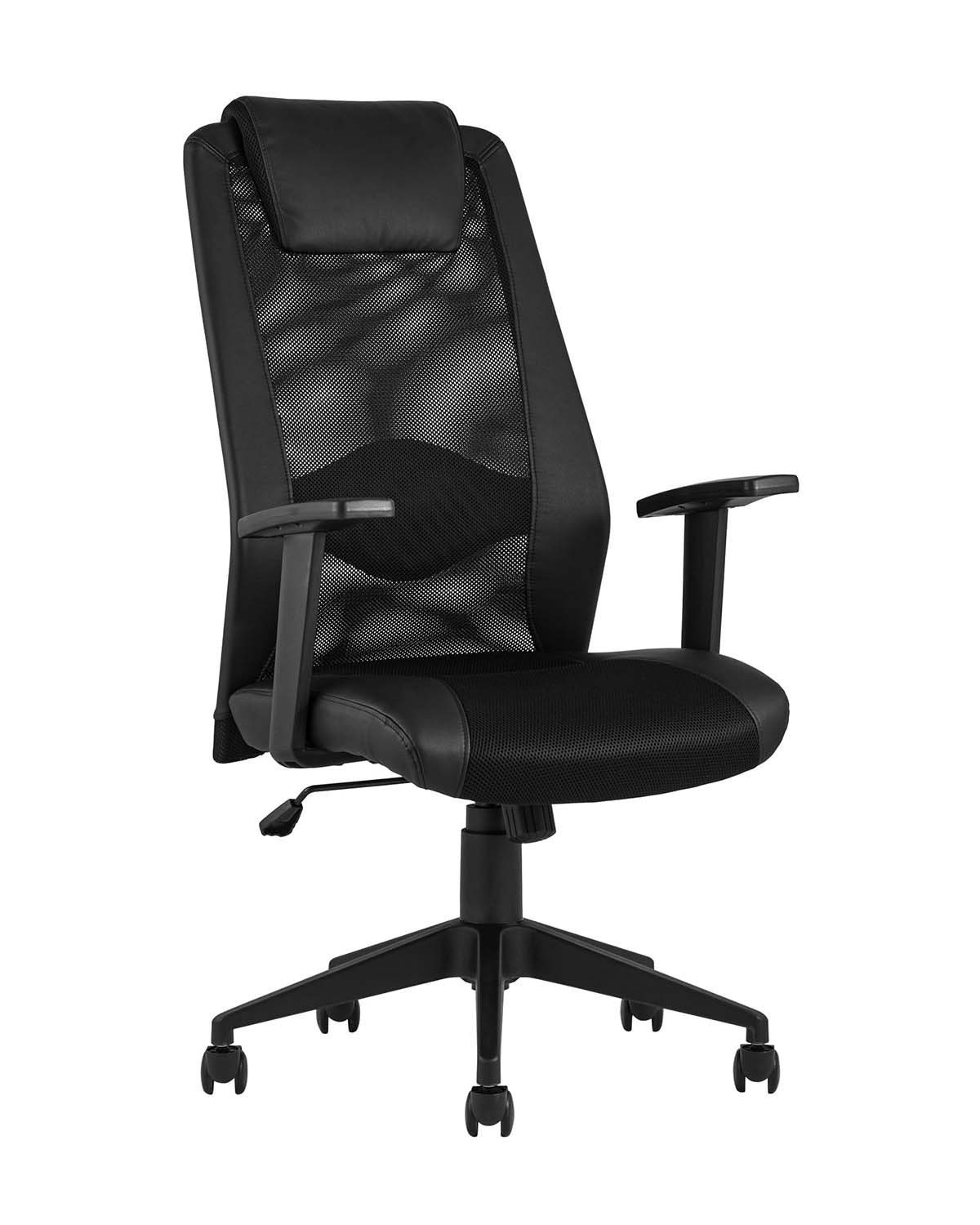 Компьютерное кресло TopChairs Studio офисное черное в обивке из экокожи и текстиля с сеткой, механизм качания Top Gu
