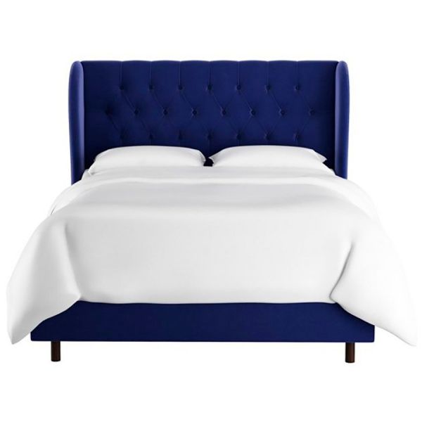 Кровать двуспальная с мягким изголовьем 180х200 см синяя Reed Wingback Blue Velvet