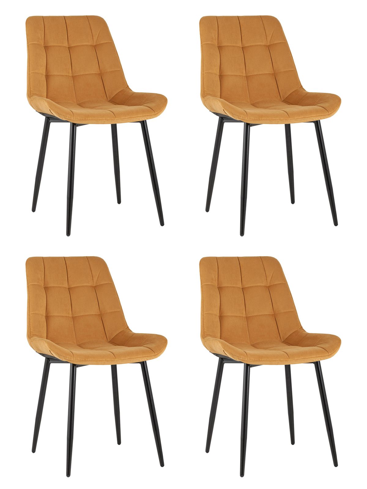 Комплект из четырех стульев Флекс велюр оранжевый ножки из металла черные