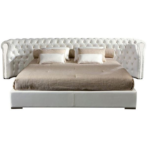 Кровать двуспальная с мягким изголовьем 160х200 см бежевая Alpha Omega