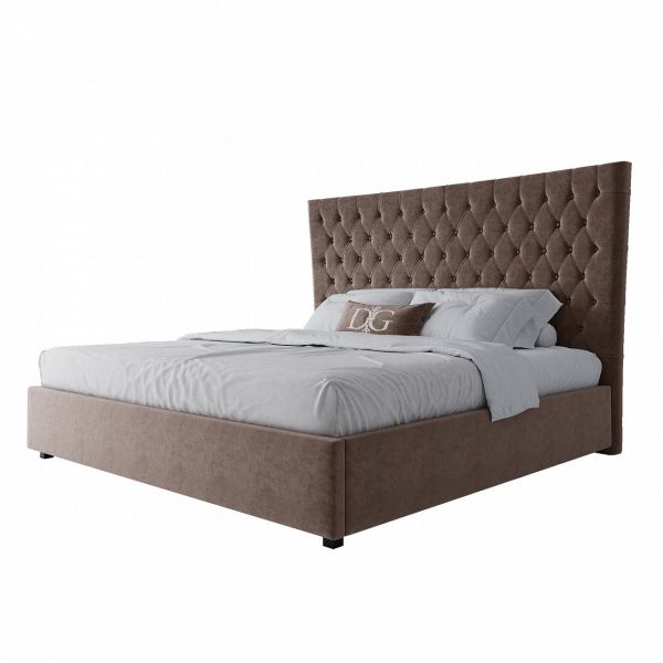 Кровать евро с мягким изголовьем 200х200 см серо-коричневая QuickSand