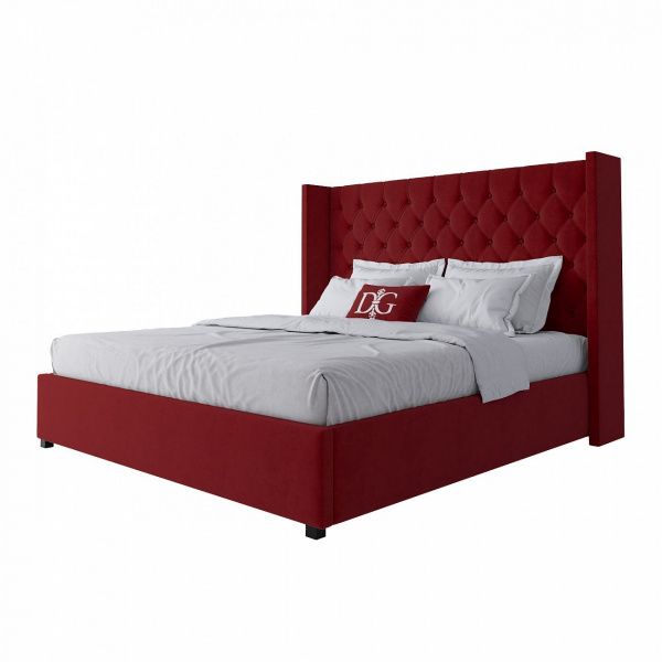 Кровать двуспальная с мягким изголовьем 180х200 см красная Wing-2