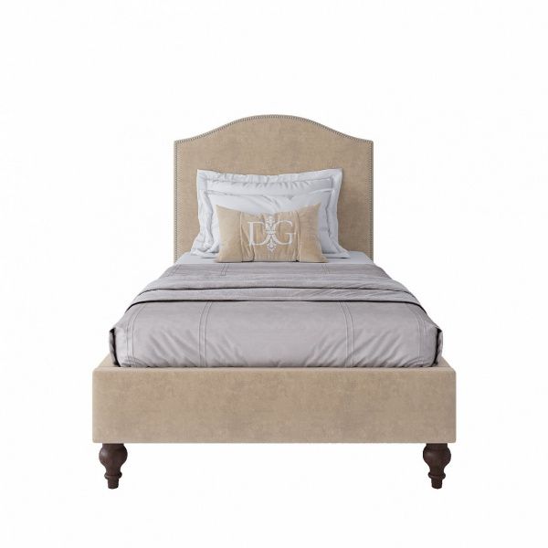 Кровать односпальная с мягким изголовьем 90х200 см бежево-розовая Fleurie
