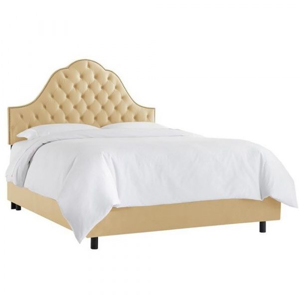 Кровать двуспальная с мягким изголовьем 160х200 см желтая Alina Tufted Wheat