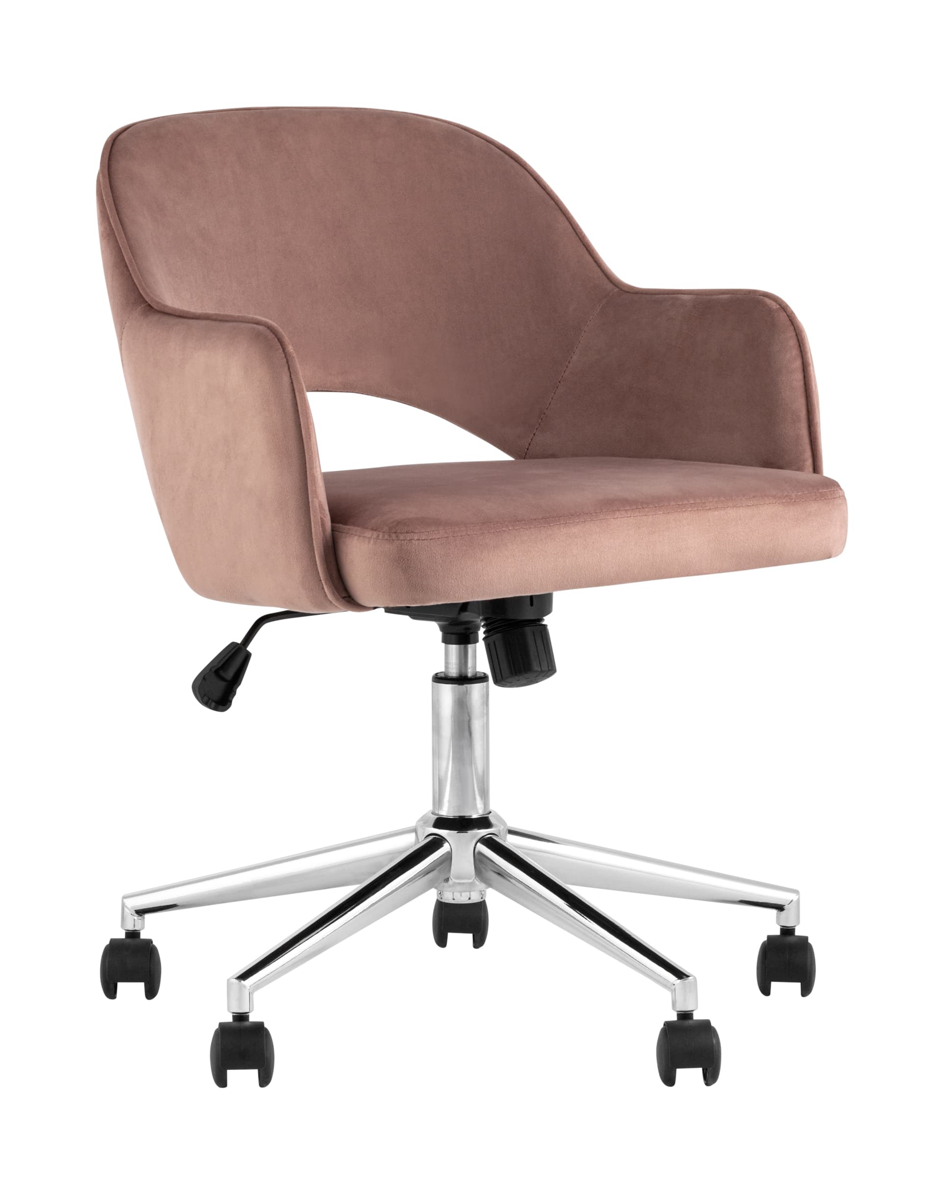 Компьютерное кресло офисное Кларк розовый обивка велюр крестовина хромированный металл
